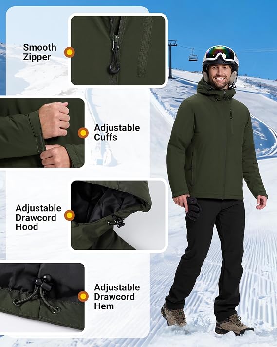 33,000ft Men's Waterproof Ski Jacket Fleece Jacket Warm Winter Coat Windproof Rain Jackets Outdoor Thermal Coats for Hiking Skiing Walking