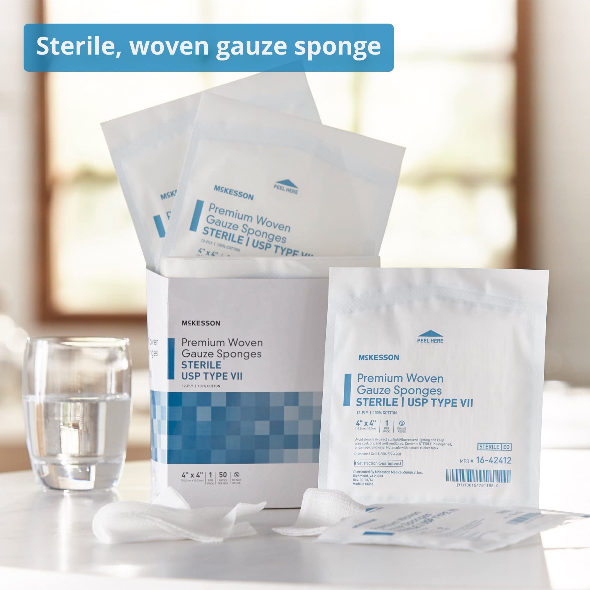 McKesson Premium Woven Gauze Sponges, Sterile, 12-Ply, 4 x 4 in, 1 per Pack — Amazon image 2