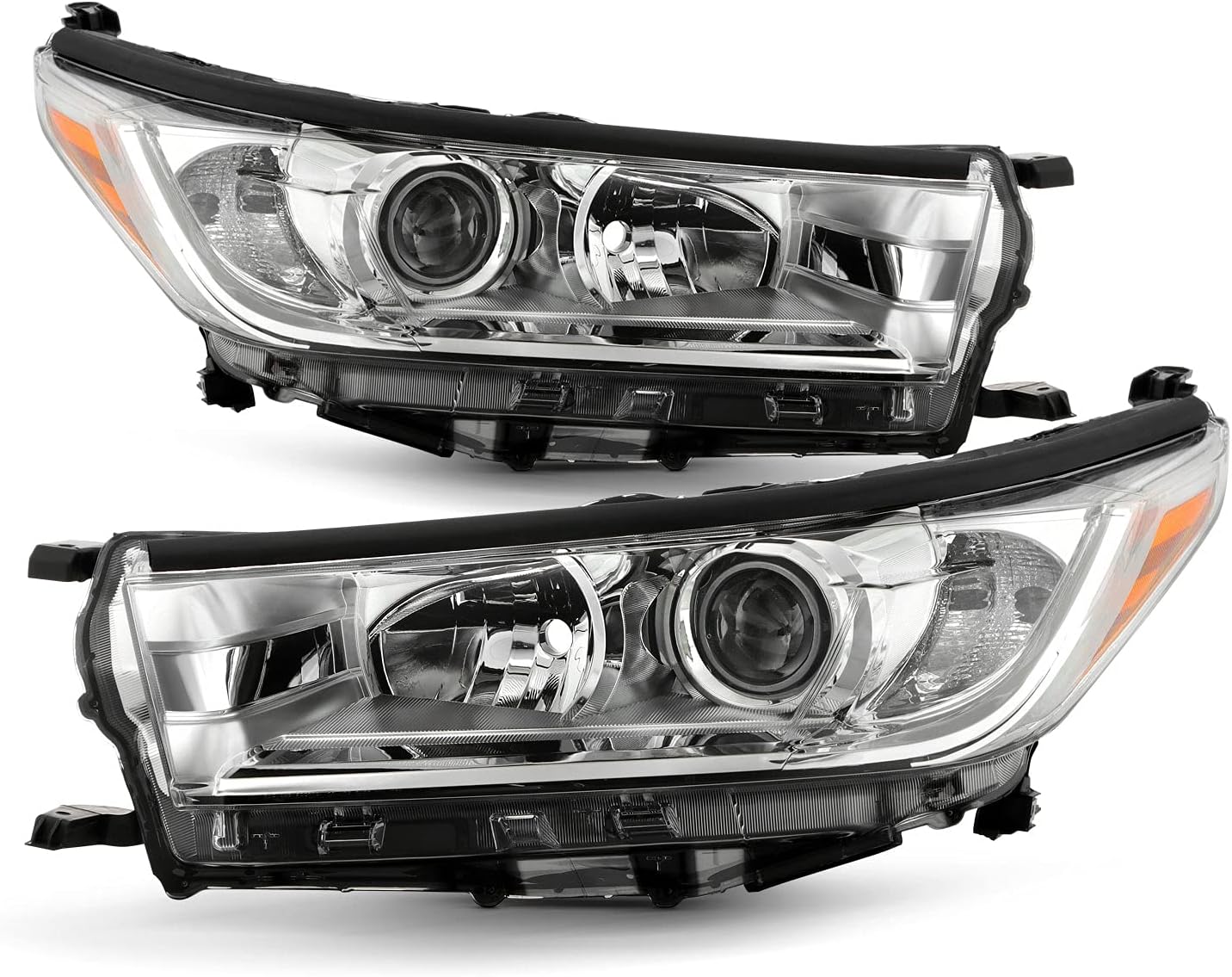 AKKON - Fits 2017-2019 Toyota Hightlander LE/XLE [Halogen Type] Black Headlights Pair Driver+Passenger w/Non LED DRL