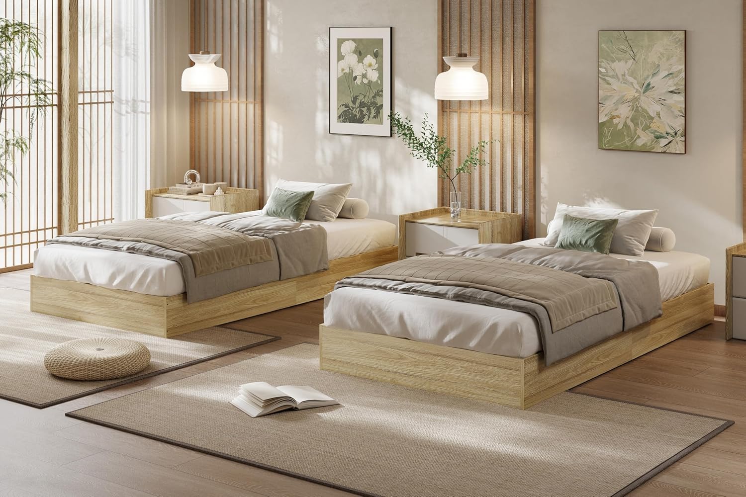 Garvee Twin XL Solid Wood Platform Bed Frame – Floor-Standing, No Box Spring Needed, Modern Minimalist Design, Sturdy Wooden Slats, Easy Assembly, Space Saving Bed Frame, Golden Tan Wood
