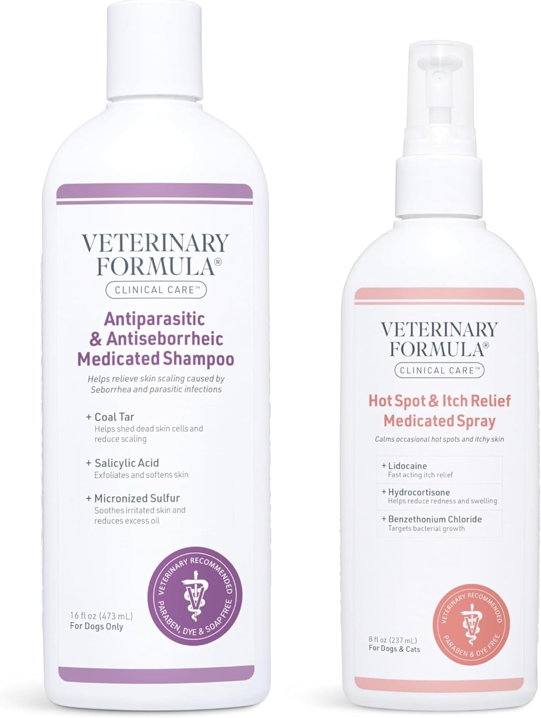 Clinical Care Antiparasitic & Antiseborrheic Medicated Dog Shampoo & Clinical Care Hot Spot & Itch Relief Medicated Spray, 8oz