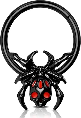 Jewseen 16G Black Spider Septum Ring - Hinged Segment Ring for Women & Men - Halloween Septum Clicker