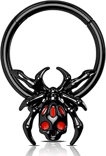 16G Septum Ring Black Spider Septum Jewelry Septum Piercing Hinged Segment Ring Nose Ring Hoop Daith Earring Cartilage Earring Hoop for Women Men Septum Clicker for Halloween
