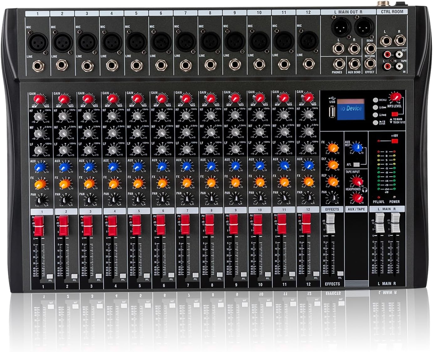 Console audio a 12 canali, amplificatore per studio Mixe Live Mixer Bluetooth USB, per registrazione DJ Stage Karaoke Bar Live Streaming
