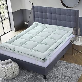 Bedding Home Super Soft Knitted Thick bamboo Mattress Topper White 10 cm,Enhancer, Protector,Made With Soft Micro Fibre,Elasticized Corner Straps, Breathable Mattress pads toper (Double)