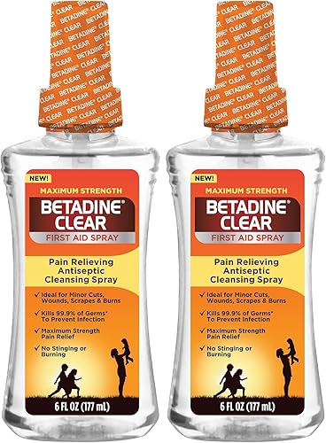 Miniatura 7 de Betadine Clear - Espray de primeros auxilios de máxima potencia, antiséptico de alivio del dolor, sin picazón, mata el 99.9% de los gérmenes*, ayuda