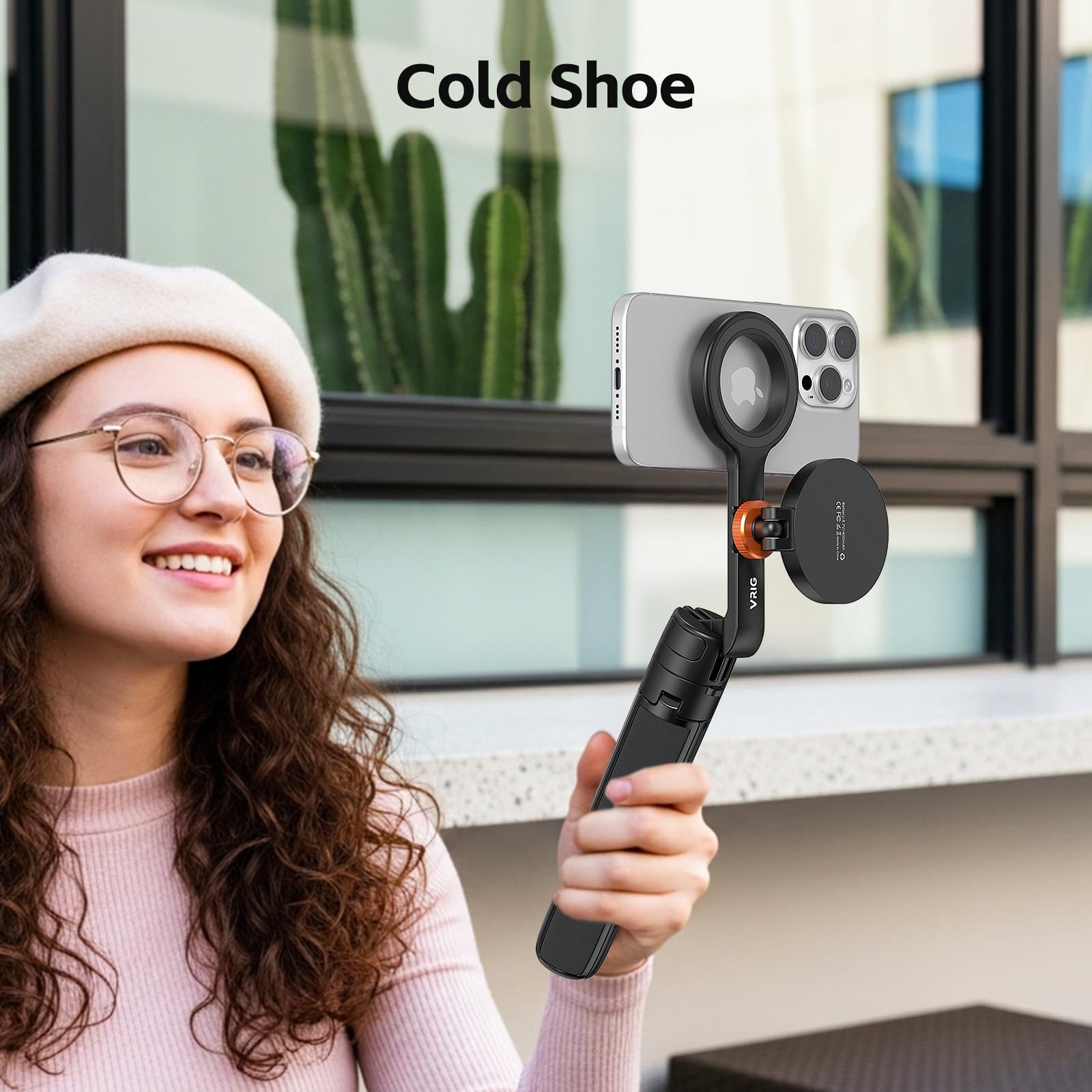 VRIG Magnetisches Selfie Stick Stativ für iPhone, TP-27 Einziehbares Handy Stativ mit Cold Shoe Kompatibel mit Mag Safe, iPhone 17, 16, 15, 14, 13, 12