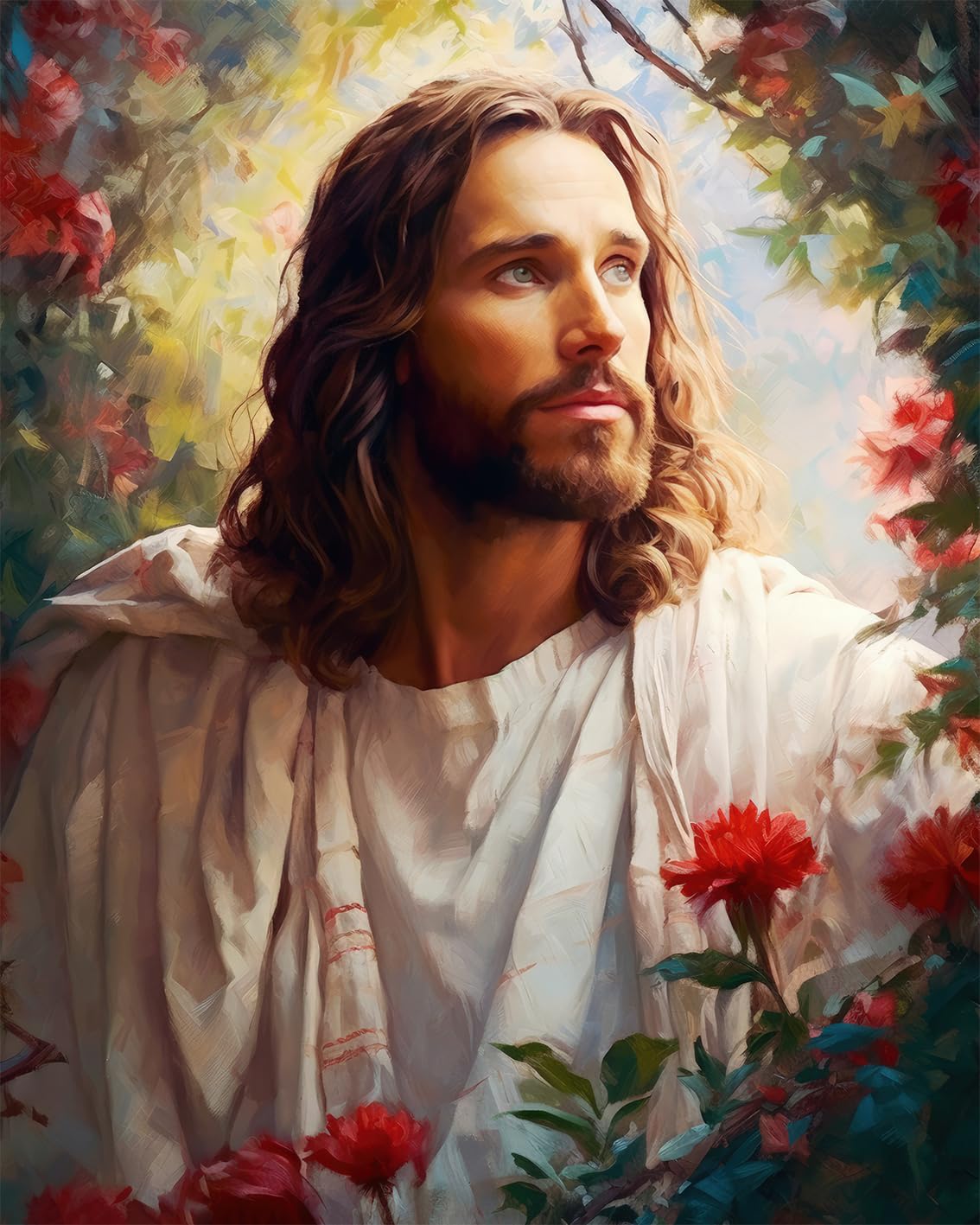 Rebotipy DIY Paint by Number for Adult, Jesus Christ Holy Cross Paint by Numbers, Flowers Adult Paint by Numbers Kits on Canvas, 16X20 Inch Jesus
