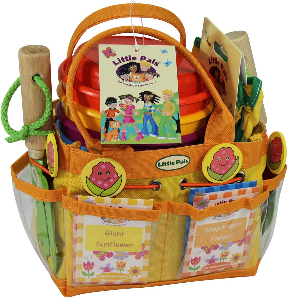 Childrens Grow Your Own Flower Garden Kit with Snapdragon, Edible Flowers, Giant Sunflower and Peppermint Stick Flowers, Gardening Gloves, Hand Tools, Four Plant Pots and Markers