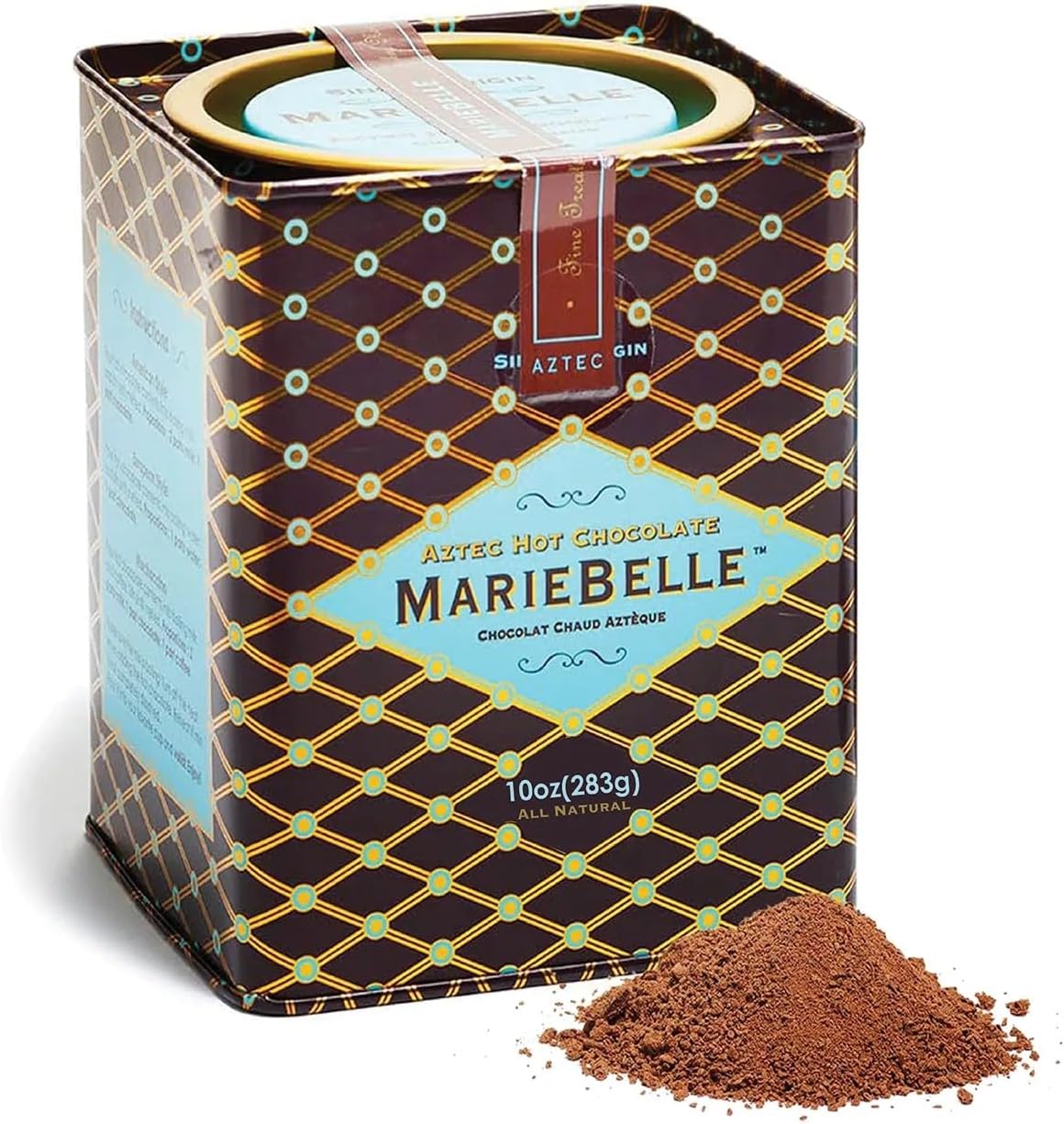 MarieBelle's Aztec Hot chocolate 10 oz Tin - Easy to Prepare full-flavored Traditional Crème de Chocolat European Style Hot Chocolate Beverage Mix