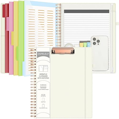 Miniatura 7 de Ospelelf Portafolios de Portapapeles de Cuero con Bloc de Notas para Tamaño Carta, Carpeta Portapapeles Espiral con Bolsa de Almacenamiento con