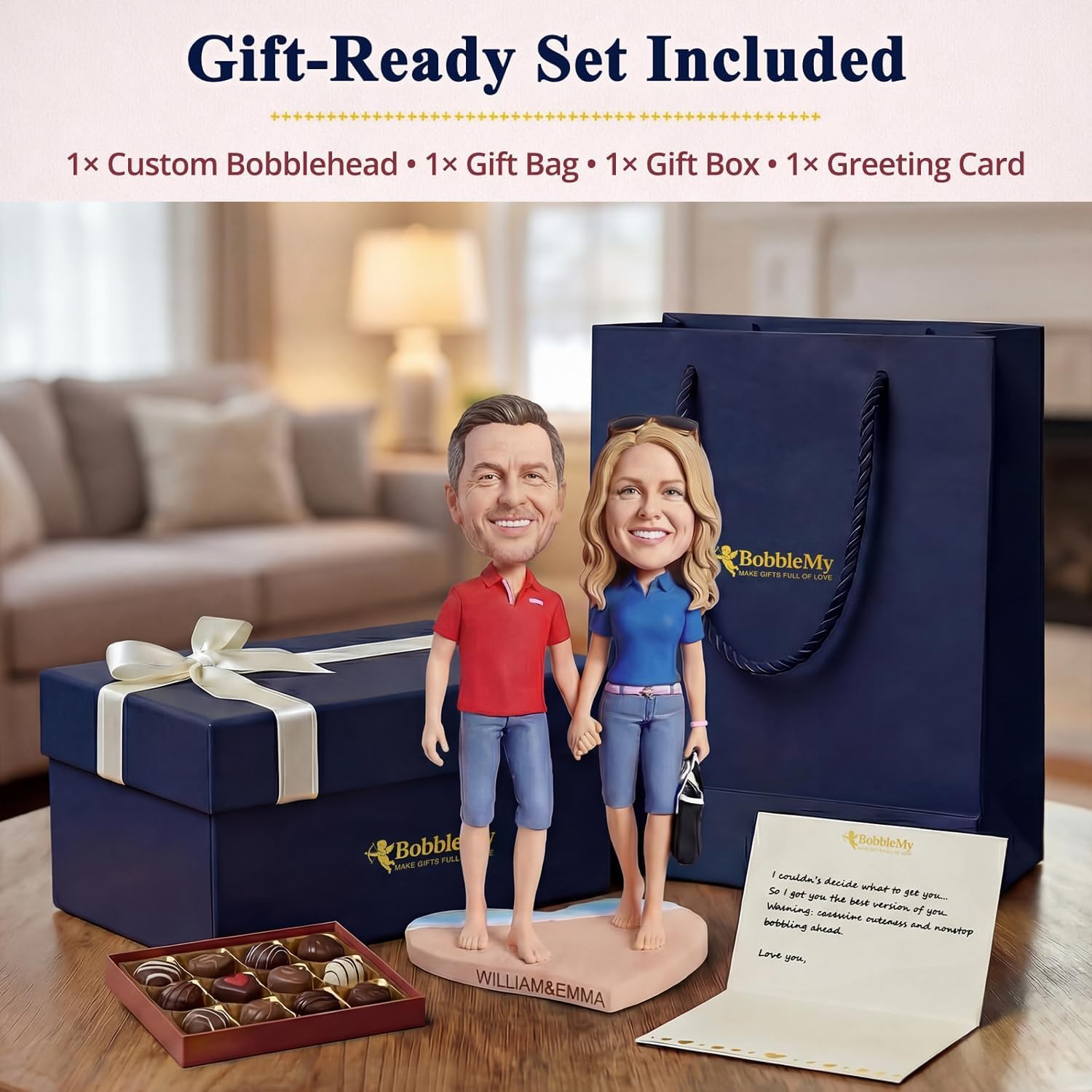 Custom Couple Bobbleheads from Photo, 7/8/9'' – Fully Personalized Beach Theme Bobblehead for Him & Her, Handmade Romantic Gift for Valentine’s Day, Anniversary & Couple Keepsake