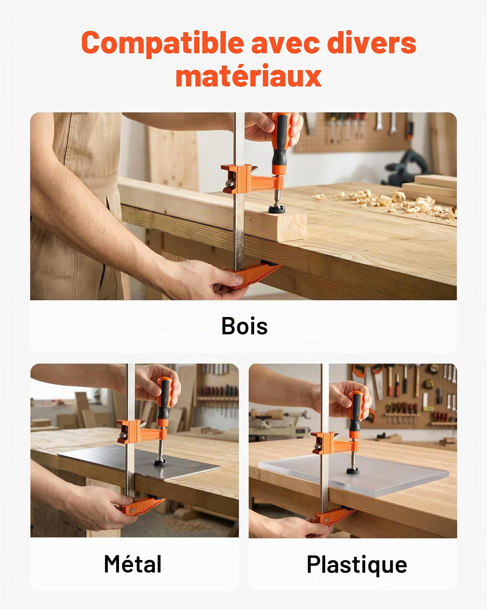 VEVOR Serre-joints à Barre 8 PCS Pince en F Ouverture 91,4 cm Force 272 kg, Système Autobloquant, Patins Plastiques, Poignée Ergonomique, Fonte de Qualité et Acier au Carbone, Travaux du Bois et Métal