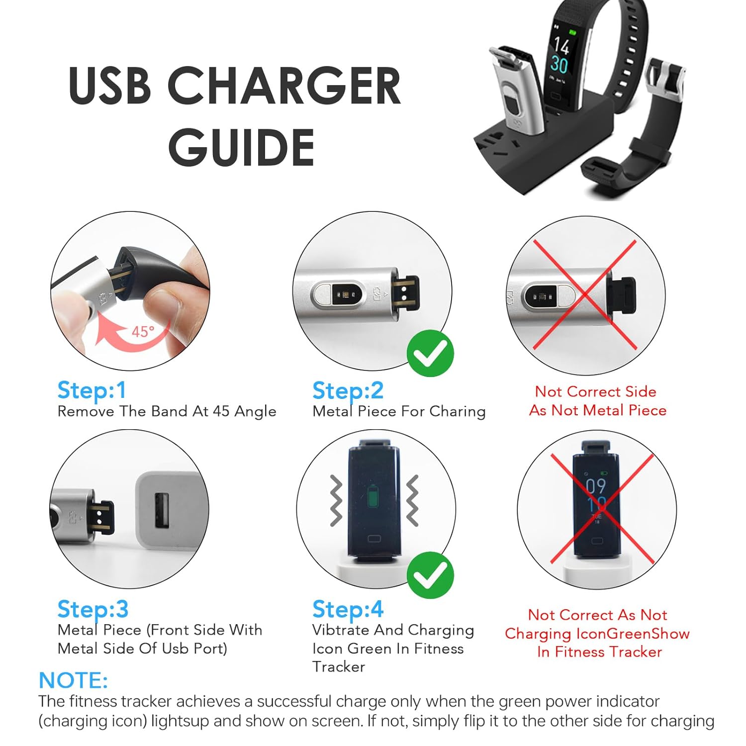 Built-in USB charging fitness tracker