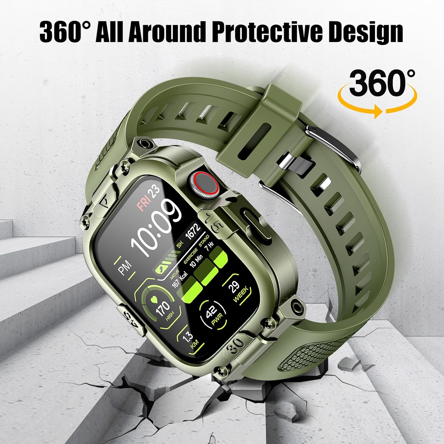 Dsytom Waterproof Case with Band Compatible for Apple Watch Band 45mm 44mm 41mm 40mm for Men ,Rugged Shockproof Smartwatch Strap Protective Bumper Cover with Built-in Tempered Glass Screen Protector - Image 5