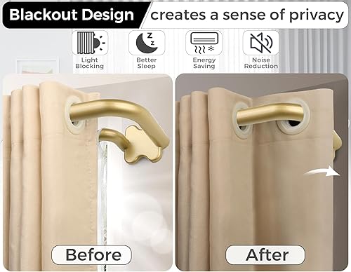 Miniatura 4 de USFOOK Barras de cortina dobles doradas, opacas para ventanas de 32 a 58 pulgadas, barra de cortina de oscurecimiento de habitación de 68 pulgadas