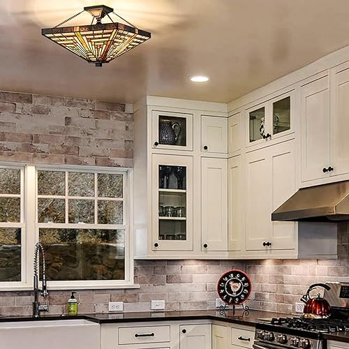 Miniatura 2 de SAMTEEN Tiffany Style - Lámpara de techo Tiffany estilo 3 luces semiempotradas para dormitorio, pasillo, vestíbulo, sala de estar