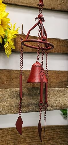 Miniatura 7 de Ebros Gift Rise and Shine Campana de viento relajante de hierro fundido rústico con gallo rojo resonante de pollo, campana colgante para jardín,