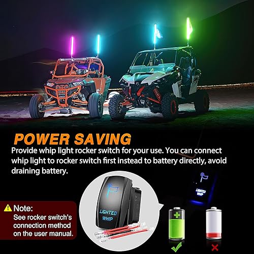 Miniatura 4 de Nilight 1 luz de látigo LED RGB espiral de 2 pies con luz RGB de persecucióndanza, control remoto RF, látigos de antena iluminados para Can-am ATV