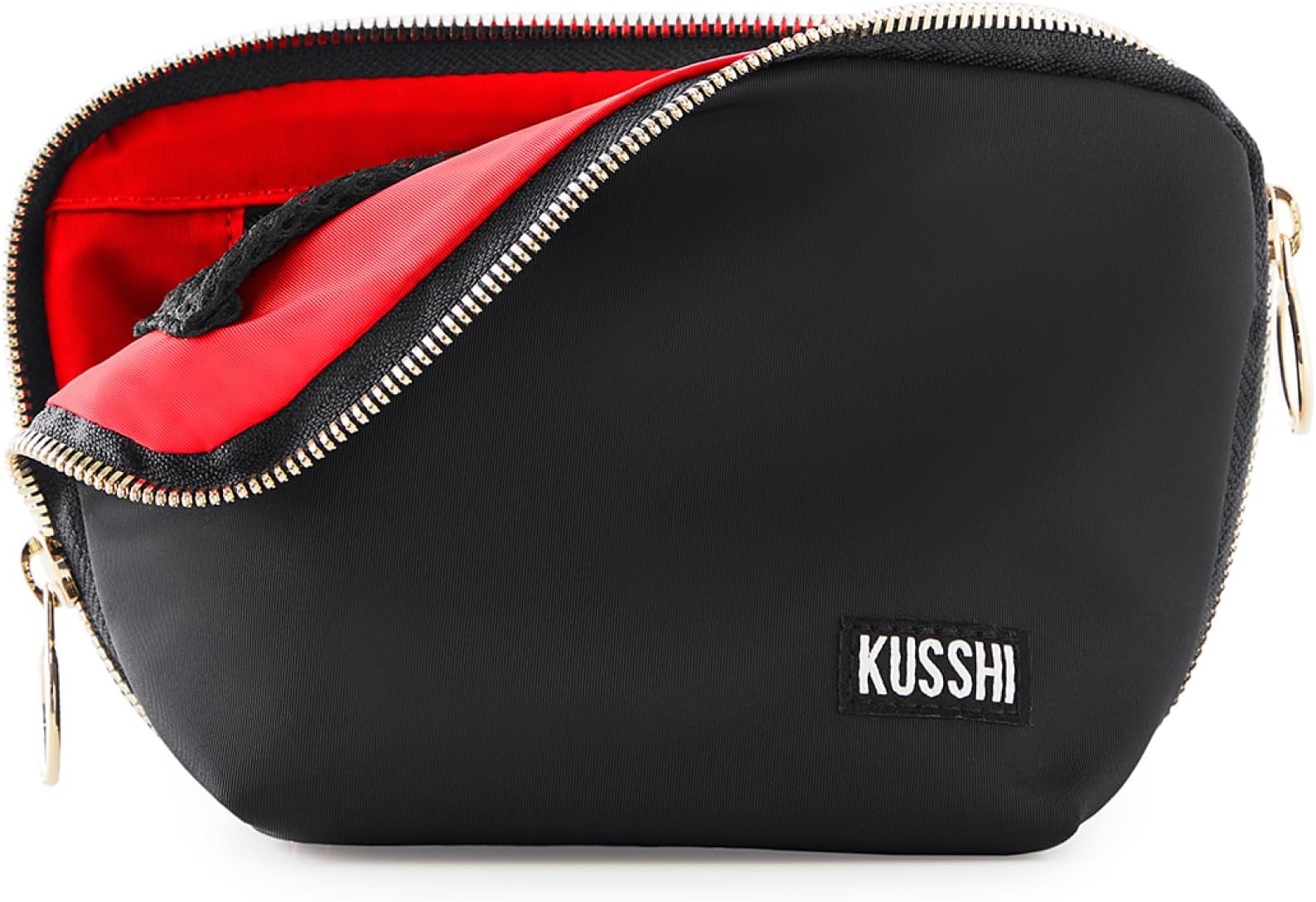 Washable Travel Makeup Bag for Purse (Everyday, Satin Black/Red)