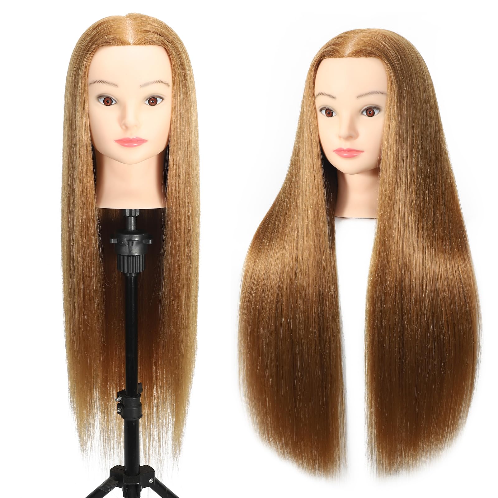 Mannequin Head 30% Real Hair 22"-24" Training Head Cosmetology Manikin Doll Head Practice Head for Hairdresser With Free Table Clamp(#27) - Image 3