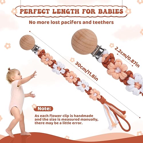 Vista 2 de Clip trenzado para chupete para niños y niñas, macramé con margaritas para bebé, correa hecha a mano, estilo bohemio para chupete