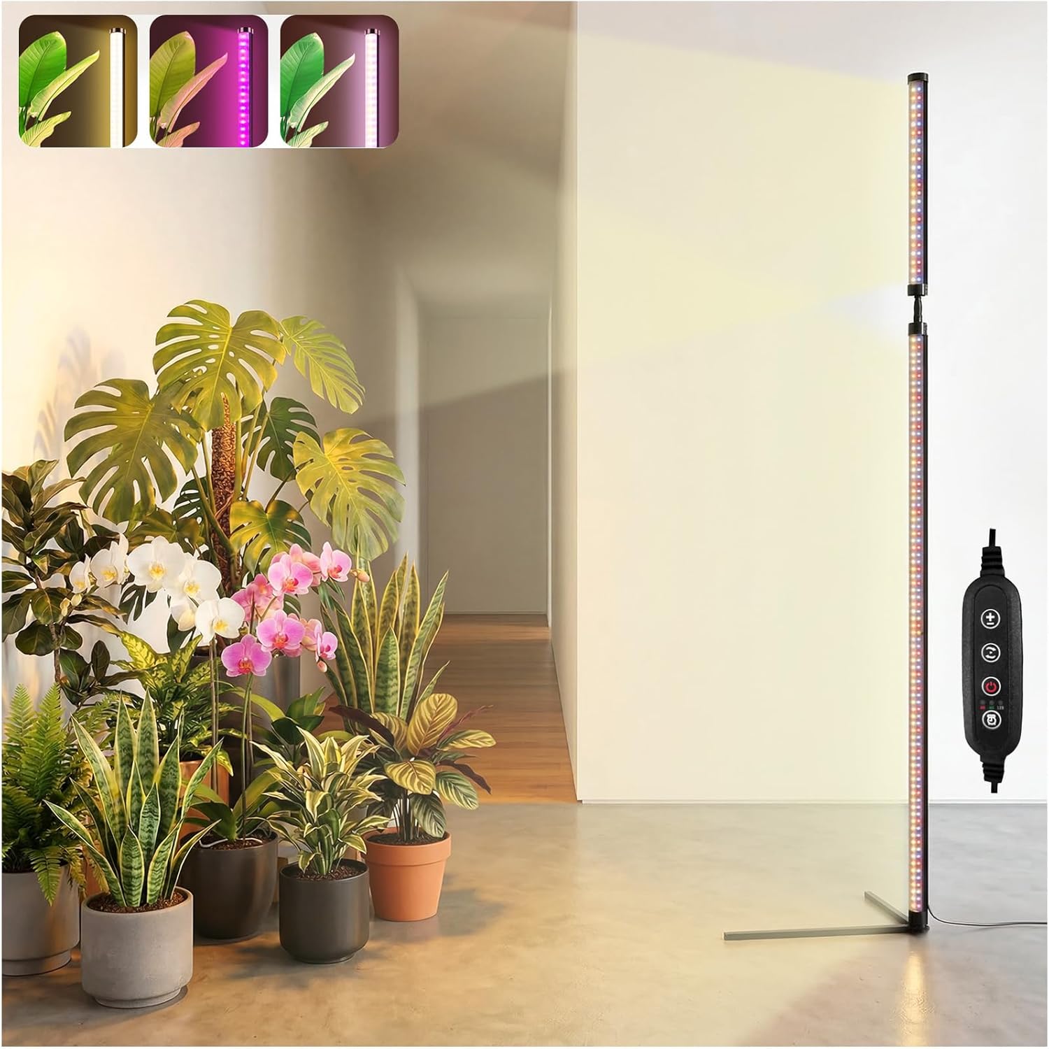 48W Standing Grow Light for Indoor Plants, 65" Modular Vertical Grow Light with 480 LEDs Full Spectrum, High-Output Plant Floor Lamp for Large Trees, Plant Shelves & Corners, 3 Modes, Timer