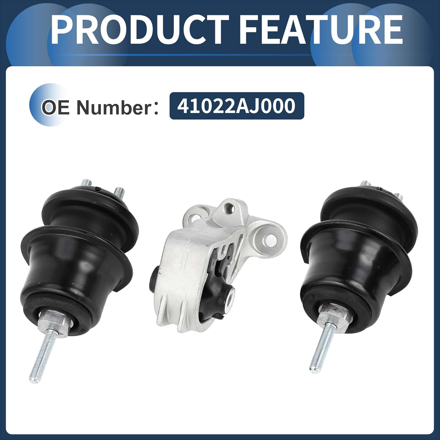 Engine Motor and Trans Mount Set, ENGINE MOUNTING SET No.41022AJ000/41022AG10A9E for Subaru Legacy 2010-2014 Black Silver Tone, 1 Set