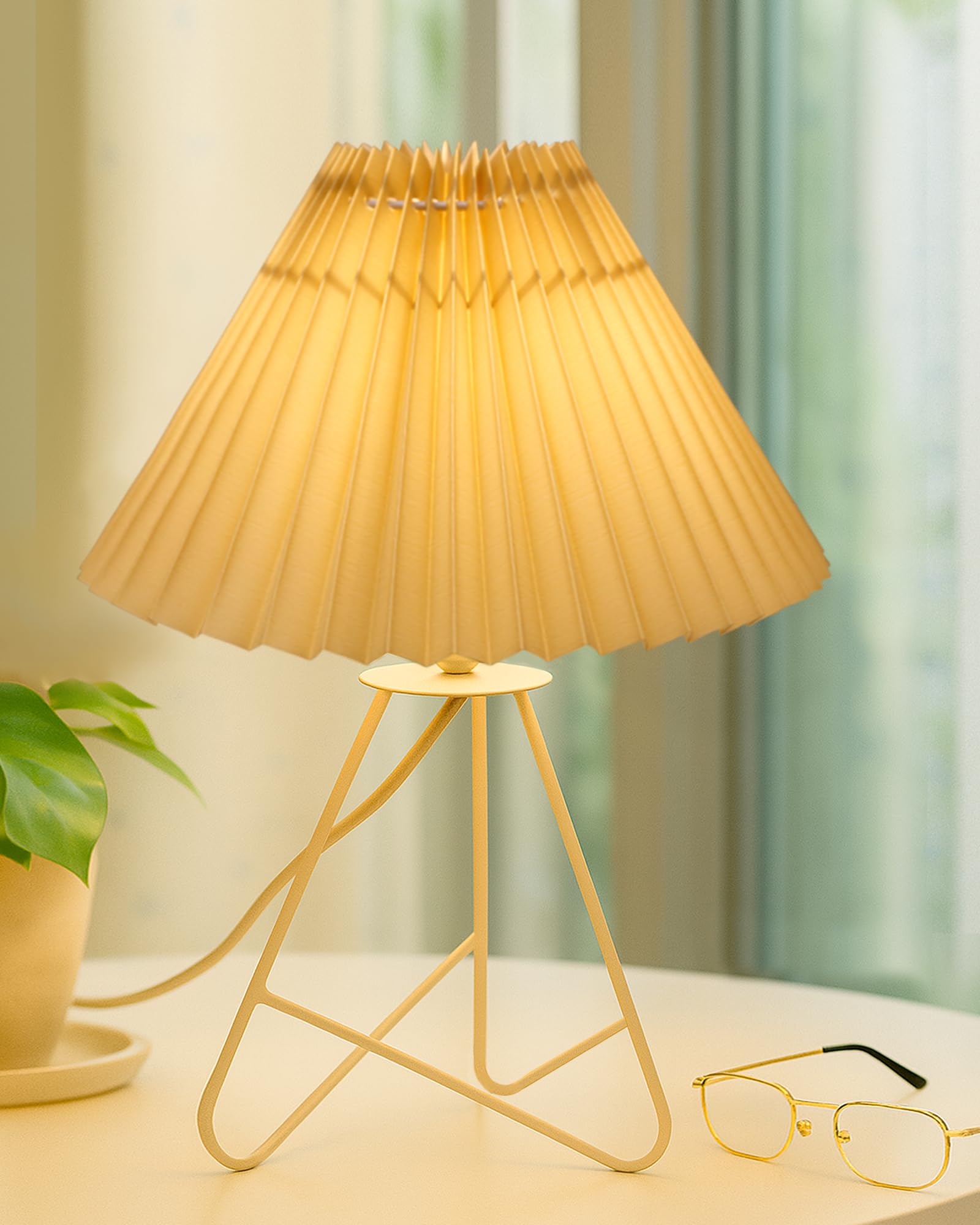 Homesake® Modern Table Lamp with Iron Tripod Base, E27 Holder, for Bedroom, Bedside, Living Room, Home Decor, Study Lamp for Desk, Night Lamp, Warm Light, Gifting, Pleated Fabric Shade, (Hazelnut)