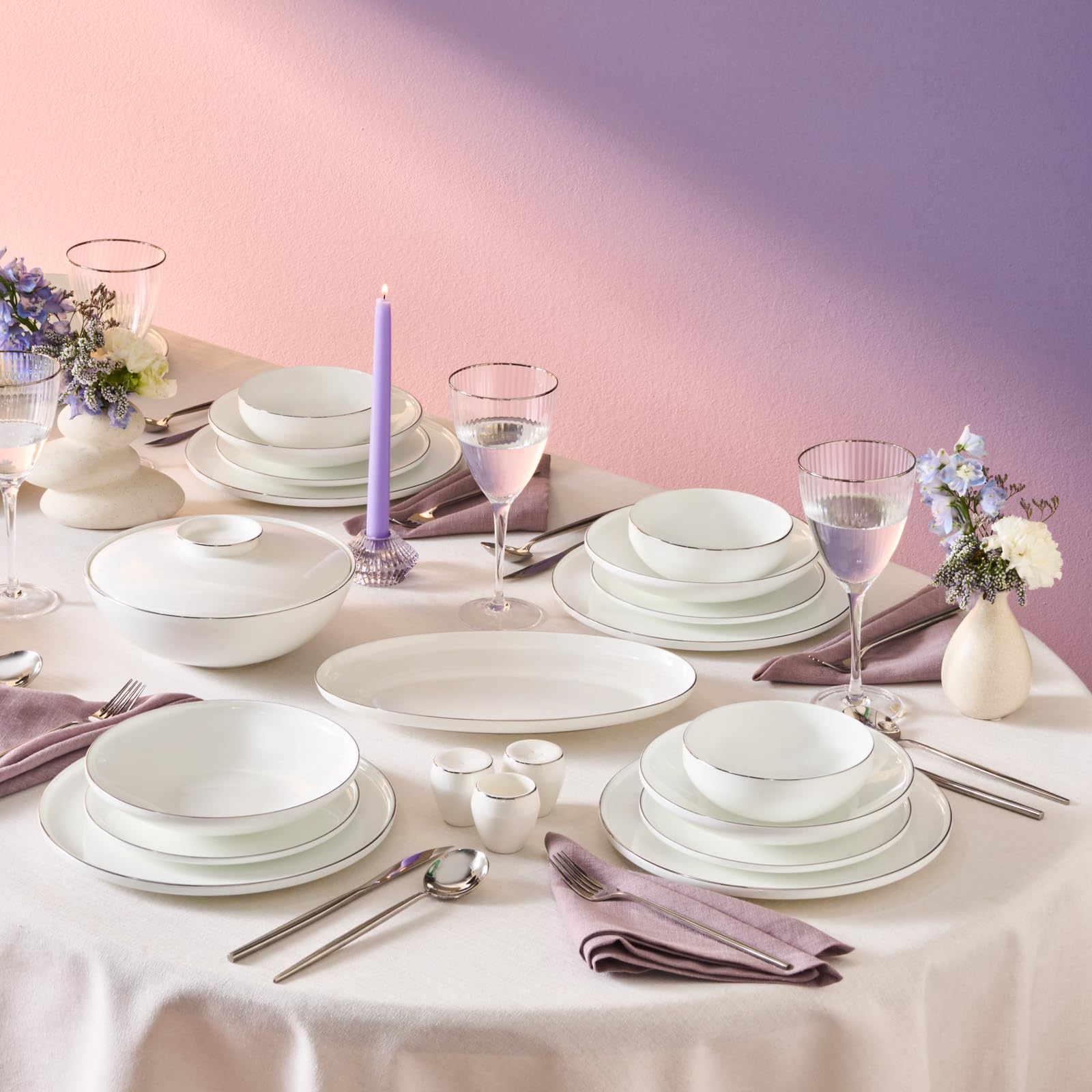 Vaisselle en Bone China 55 pièces ensemble d'assiettes élégant blanc