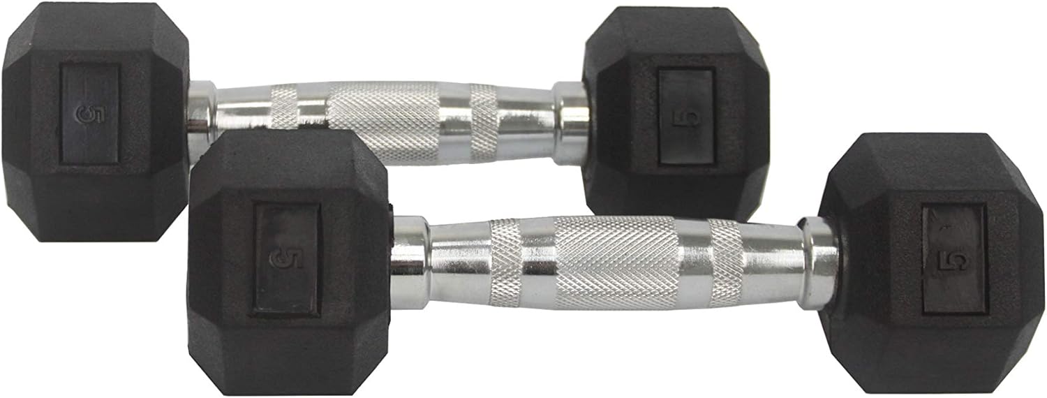 FixtureDisplays® Rubber Dumbbell in Pair - with Metal Handles Pair of Two 5 lbs Dumbbells 15187