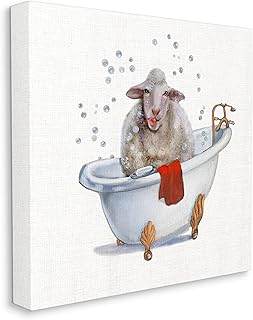 Stupell Industries Shaggy Sheep in Bubble Bath Playful Farm Animal, Designed by Donna Brooks Canvas Wall Art, 36 x 36, Red