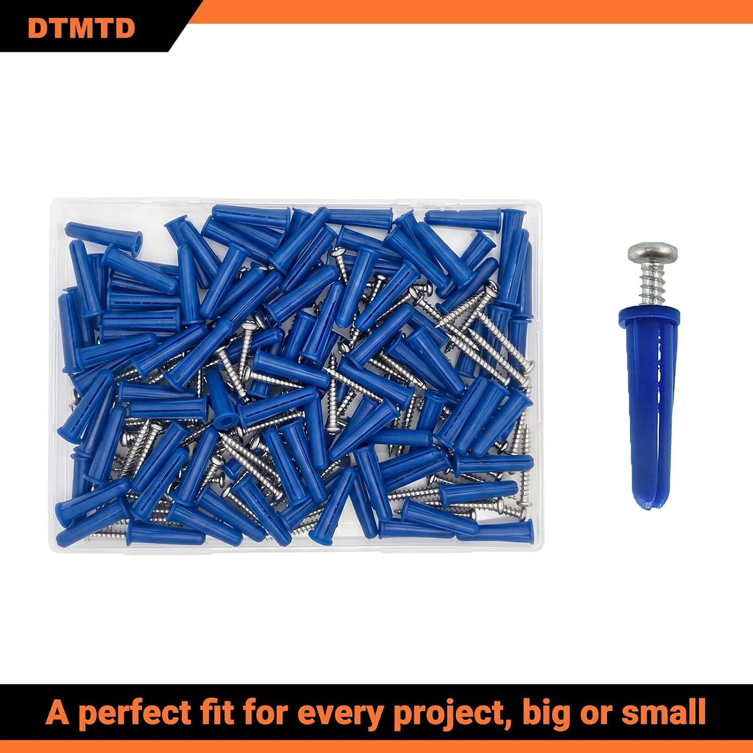 200 PCS Expansion Anchors and Screws Kit, 8x35mm w/ M5x35mm Screws