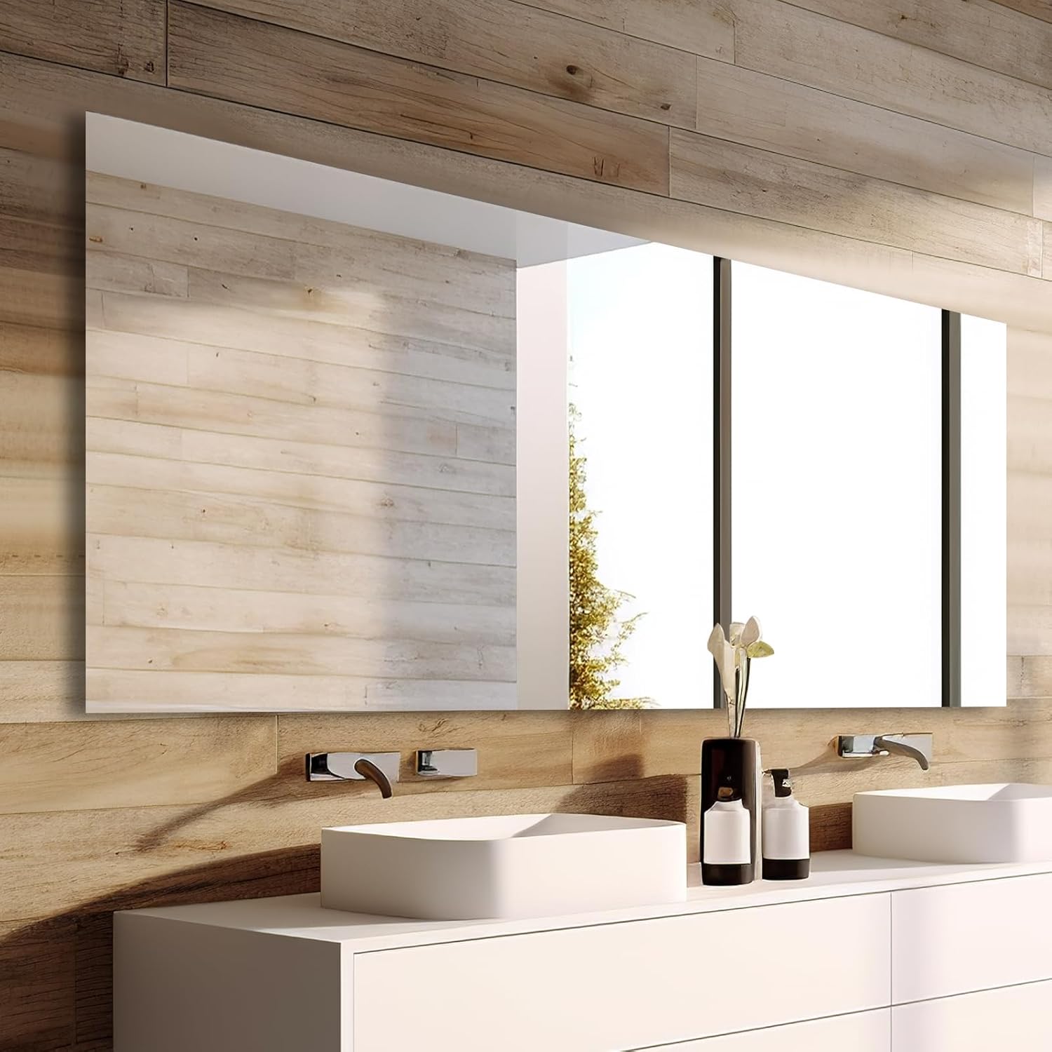 Mirrorons Large Vanity Mirror 72" x 36", Bathroom Vanity Mirror with Frameless Polished Edge, Hangs Horizontally or Vertically. Upgraded Shatterproof Bathroom Mirrors for Wall. Standard Edge 36"L x 72"W