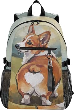 susiyo Work Bags for Women 20L Laptop Backpack Corgi Butt Love Artwork Daypack Dog Lover Playful Funny Waterproof Weekender Tan Chestnut Sage Lightweight Bag