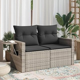 IKAYAA Gartensofa 2 Sitzer mit Stauraum Rattan Sofa Balkon Sofa Balkonmöbel Kleiner Balkon Lounge Sofa Lounge Möbel Outdoor-Grau-mit Stauraum