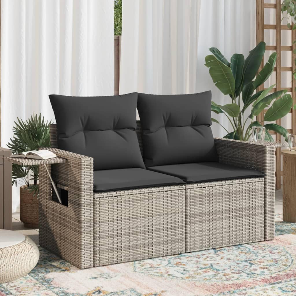 vidaXL Canapé de Jardin 2 Places avec Coussins, Siège avec Housse, Meuble de Terrasse Patio Balcon Cour Extérieur, Gris Résine Tressée