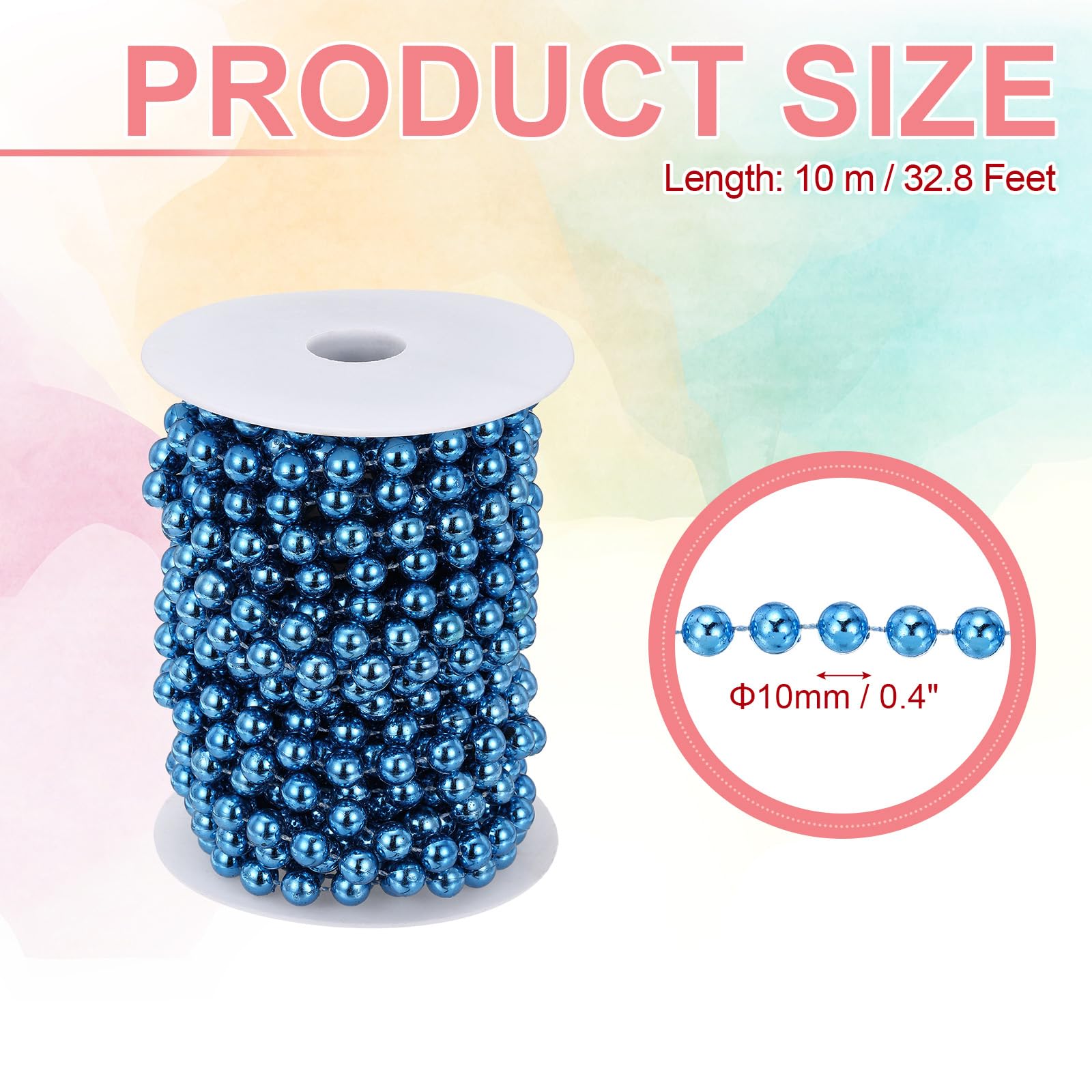 PATIKIL Guirlande de perles artificielles de 10 mm pour décoration de fête de mariage, arbre de Noël, loisirs créatifs, bleu