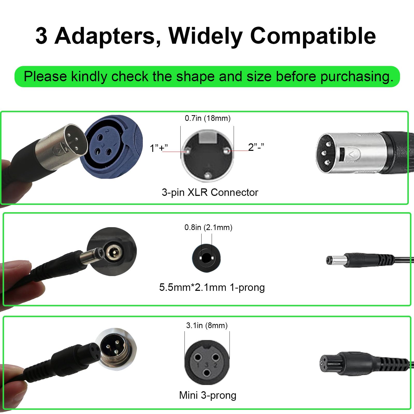 THEPRO 54.6V 2A Charger, Universal Electric ebike Scooter Smart Charger for 48V Li-ion Battery, with DC5.5MM Jack Connector, 3-Prong Inline Connector, 3pin XLR Plug