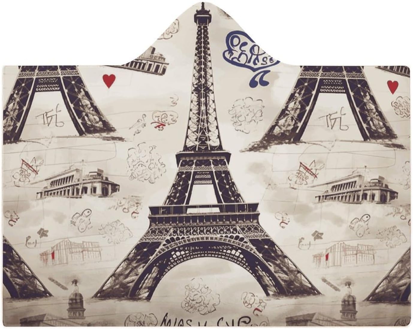 French Paris Tour Eiffel Tower Wearable Fleece Blanket with Hood for Men & Women Oversized Hoodie Blanket Soft Cozy Gift-
