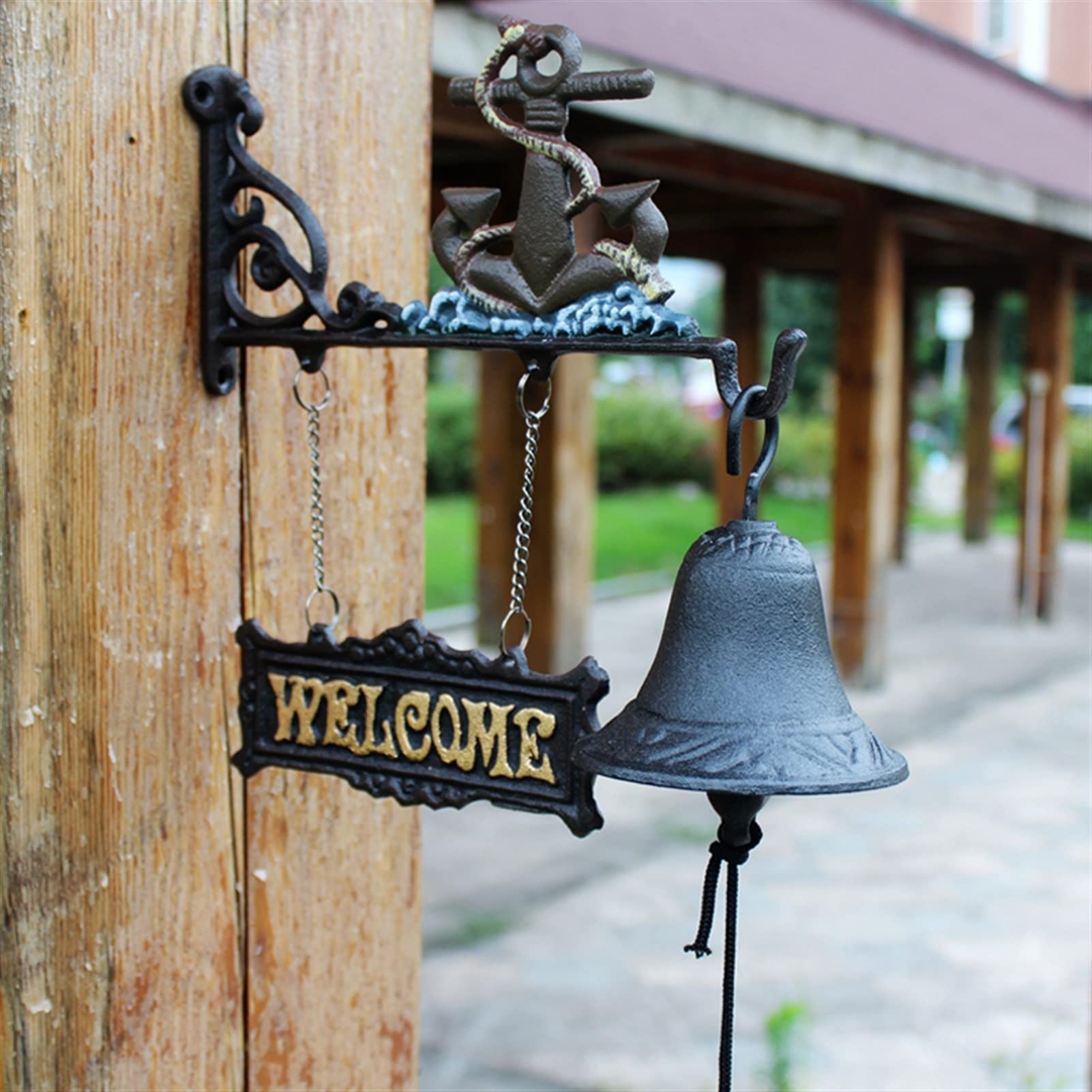 doorbell, Wall Hanging Doorbell Cast Iron Anchor Hand Cranking Bell With Welcome Signs
