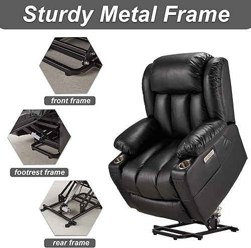Miniatura 6 de Silla reclinable grande de piel auténtica para personas mayores con función de masaje y calefacción, silla Lazy Boy con portavasos, puertos USB,