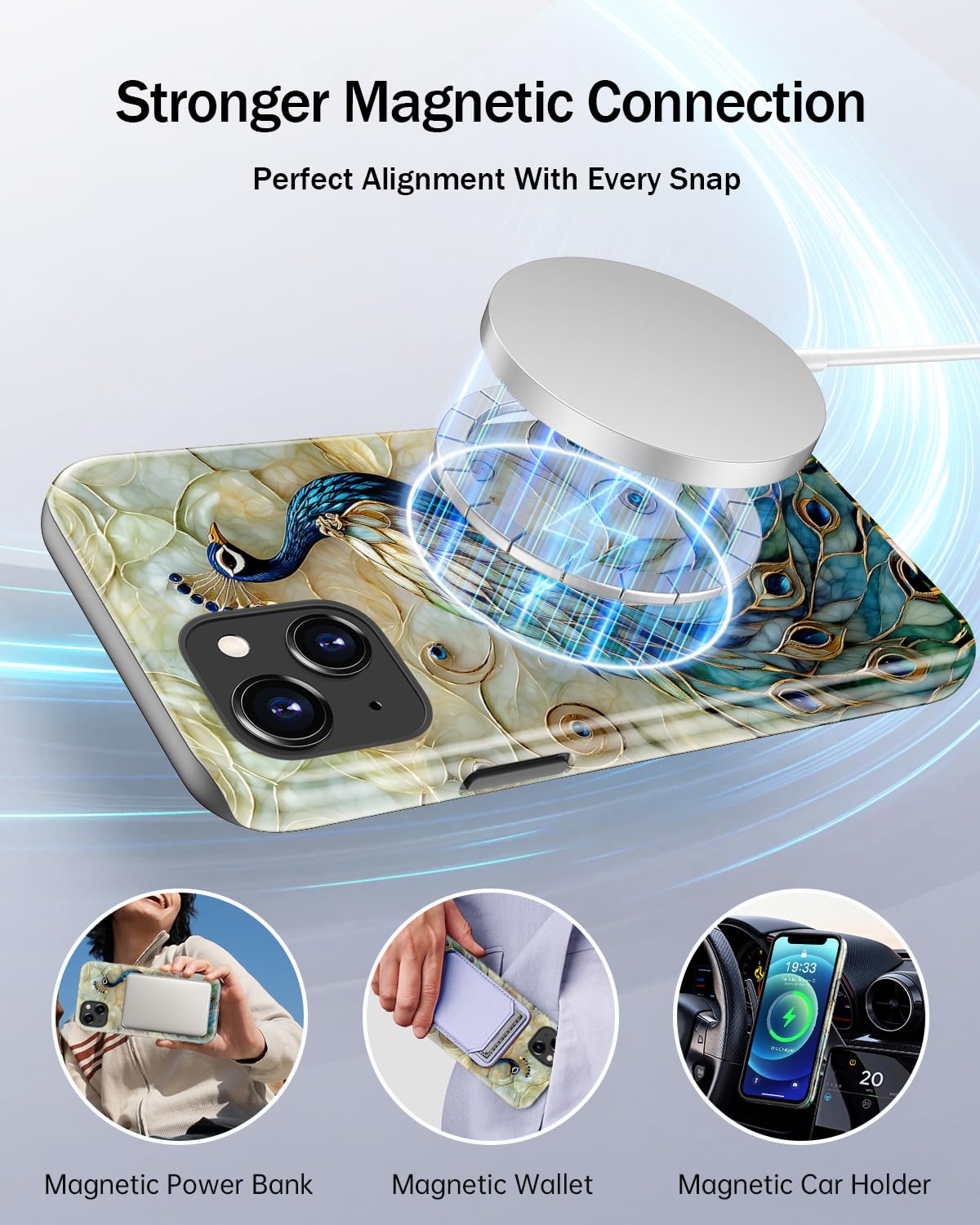 LUMARKE for iPhone 14 Case/iPhone 13 Case with Cute Wildflower Design – Aesthetic Y2K Floral Phone Cover for Women Girls, Dual-Layer Protection, Wireless Charging Compatible - Peacock and Flower - 4