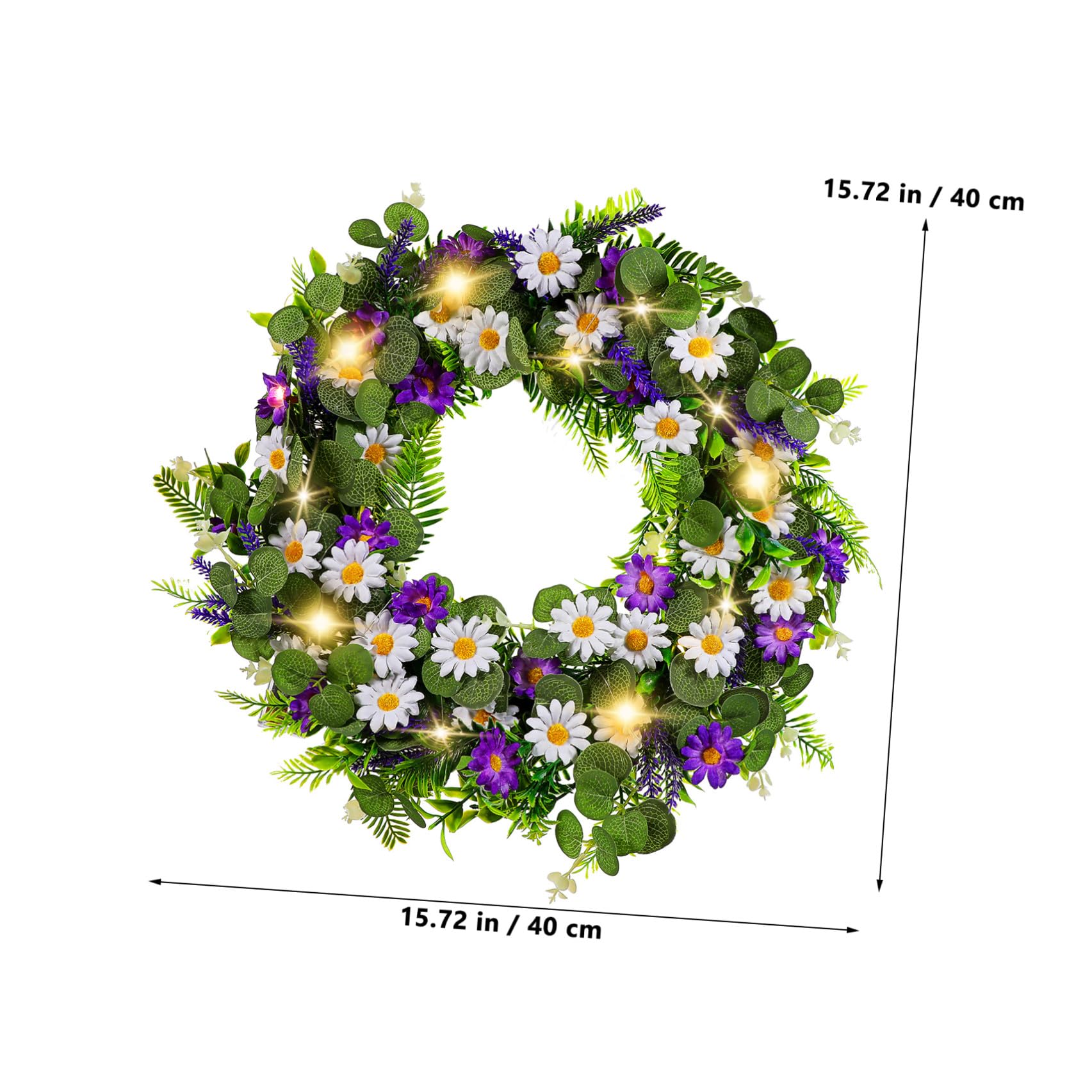 Zerodeko Sommerlicher Türkranz mit Künstlichem Lavendel und LED Beleuchtung aus Kunststoff Langlebig und Einfach zu Hängen für Haustürdekoration bei Hochzeiten und Frühling
