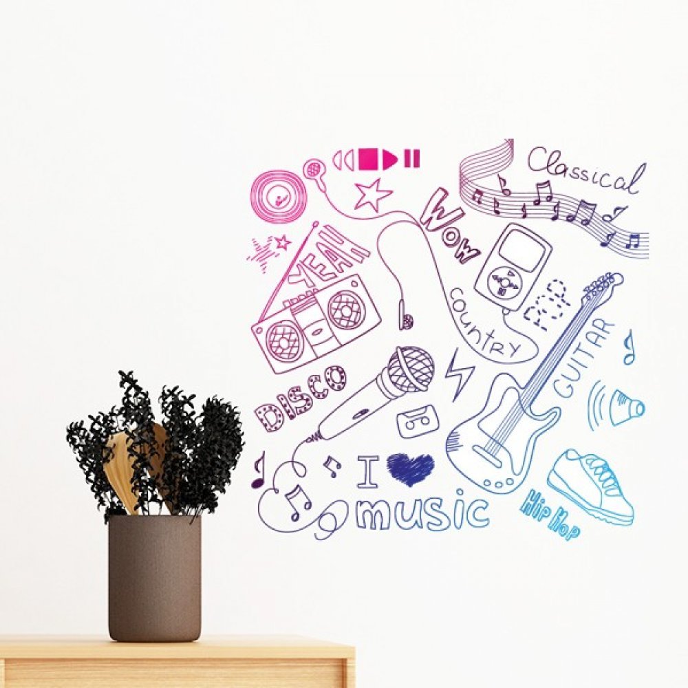Sticker mural casque musique amovible DIYthinker - Décoration murale salon 80cm