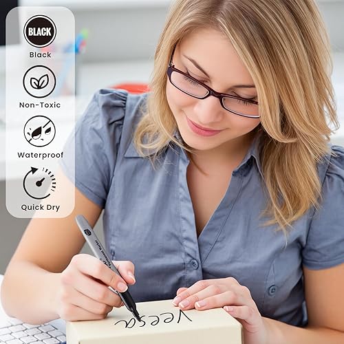 Miniatura 5 de VEESA Marcadores permanentes a granel, paquete de 100 marcadores permanentes de punta fina negra, impermeables, de secado rápido, resistentes a la