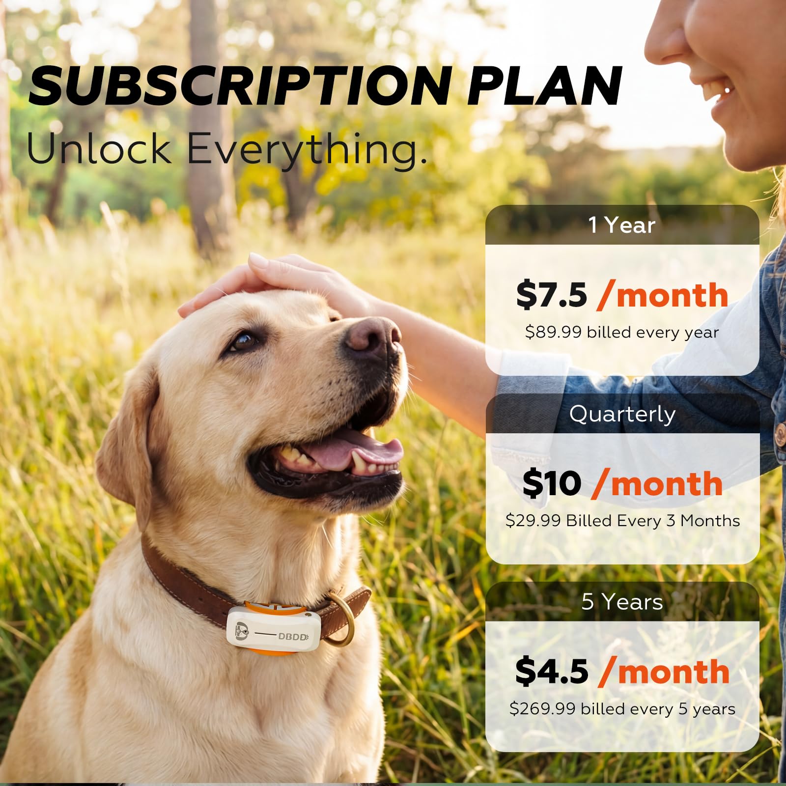 DBDD Smart GPS Dog Collar Tracker con recinto virtuale, monitoraggio live e segni vitali, per cani fino a 18 kg, impermeabile, per cani da 18 kg in su, compatibile con iOS e Android (bianco)