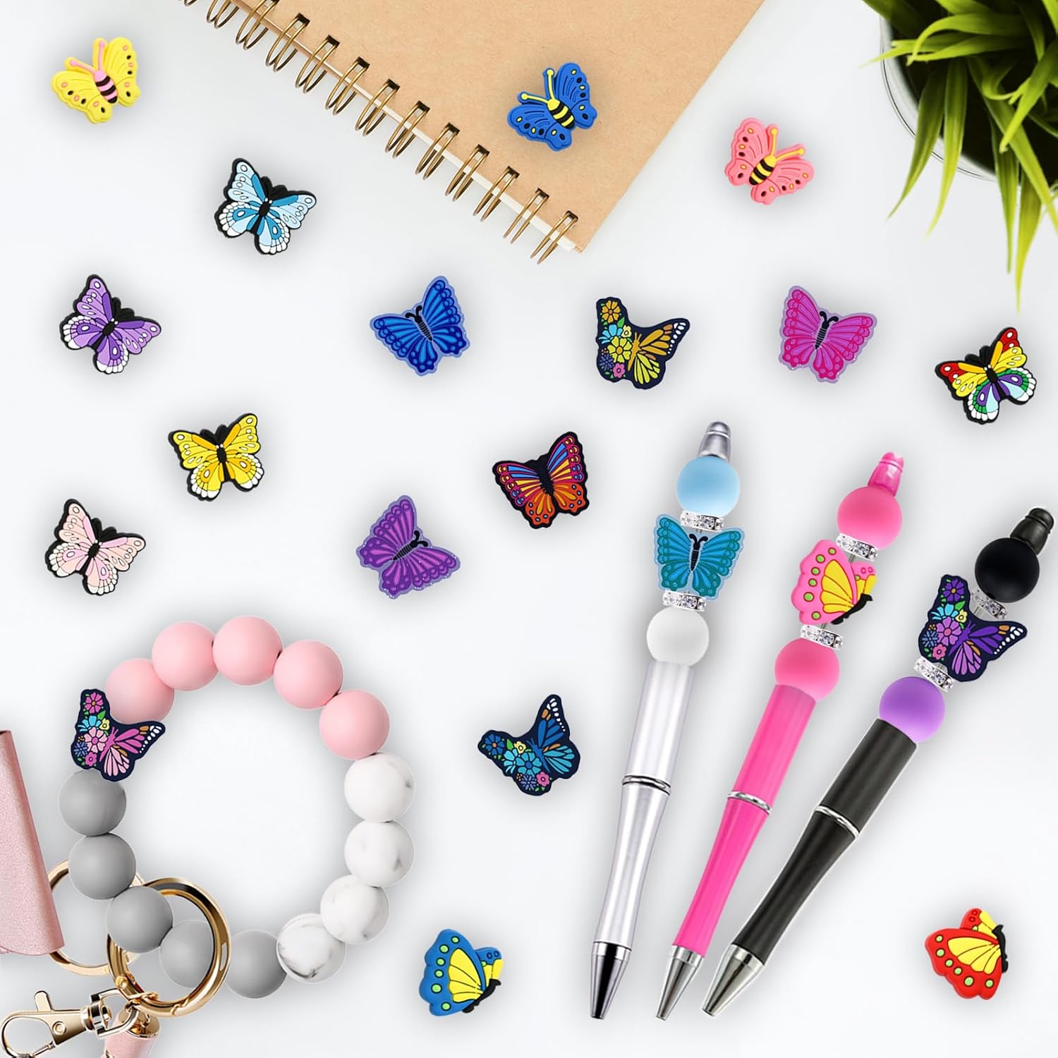 20pcs Butterfly Silicone Focal Beads, Colorful Butterfly Focal Beads Decoration Beautiful Silicone Bead for Pens Keychain Making Lanyard Necklace Bracelet Jewelry Accessories Handmade Crafts - Image 3