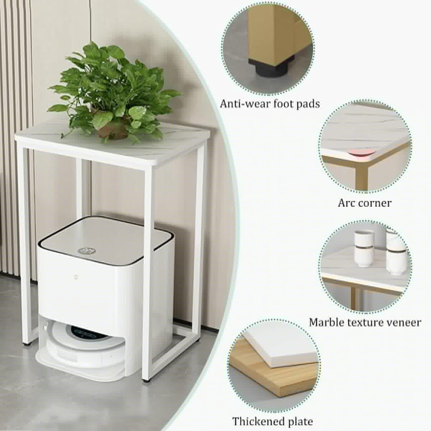 Robot Vacuum Stand Cabinet,Storage Rack Above The Sweeping Robot,Narrow Corner Hidden Robot Vacuum Stand,Wood Freestanding Rack Space Saver for Home Office