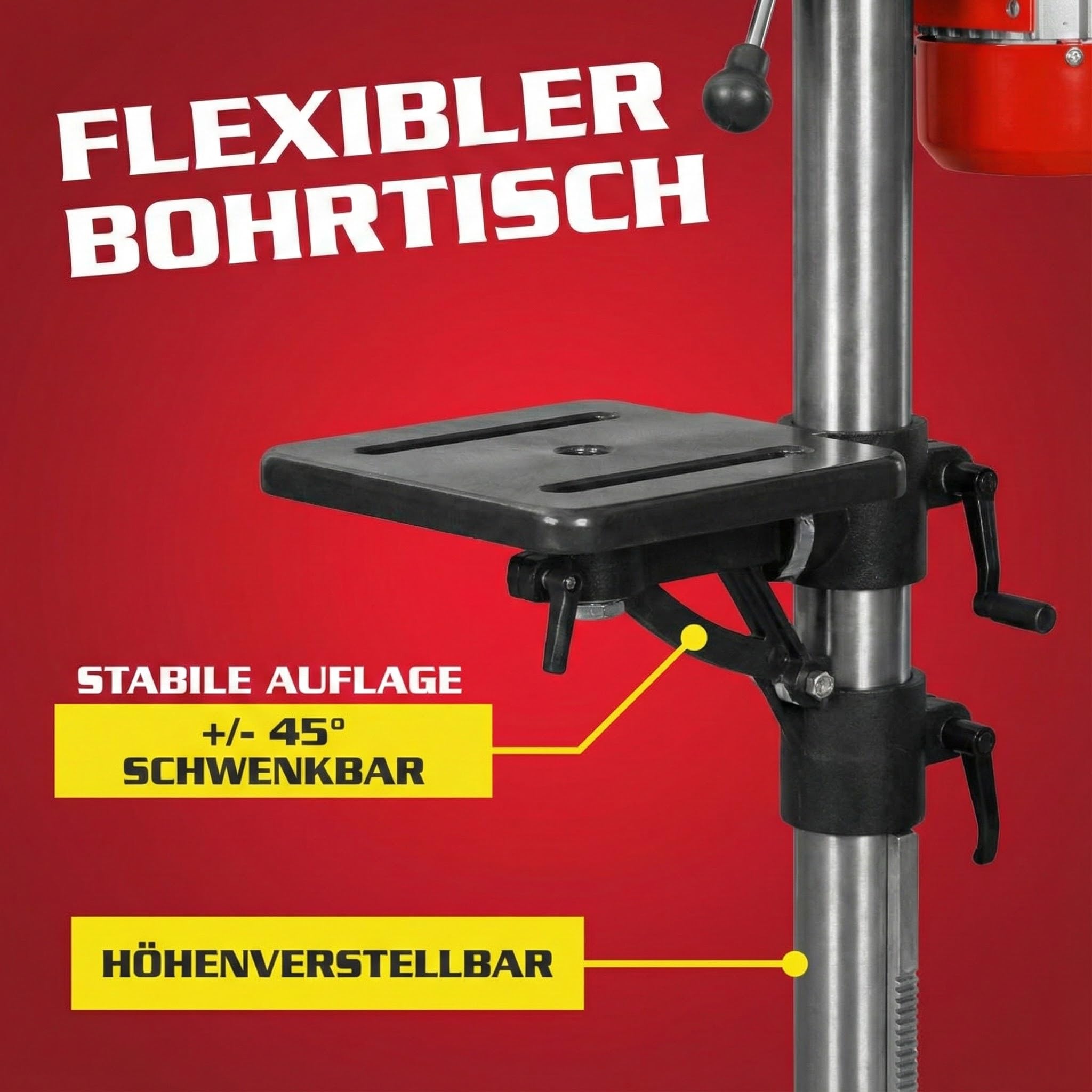 Hecht Profi Standbohrmaschine mit starken 600 Watt – 12-stufige Drehzahlregelung, schwenkbar- und höhenverstellbarer Bohr-tisch – Späneschutz - Praktische Säulenbohrmaschine, Tischbohrmaschine